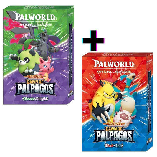 Palworld Official Card Game Trial Deck Bundle – Dawn of Palpagos (Green/Purple + Red/Blue) PREORDER | Release Date July 30, 2026