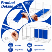 6-slot acrylic booster pack dispenser with hinged lid and removable base tray
