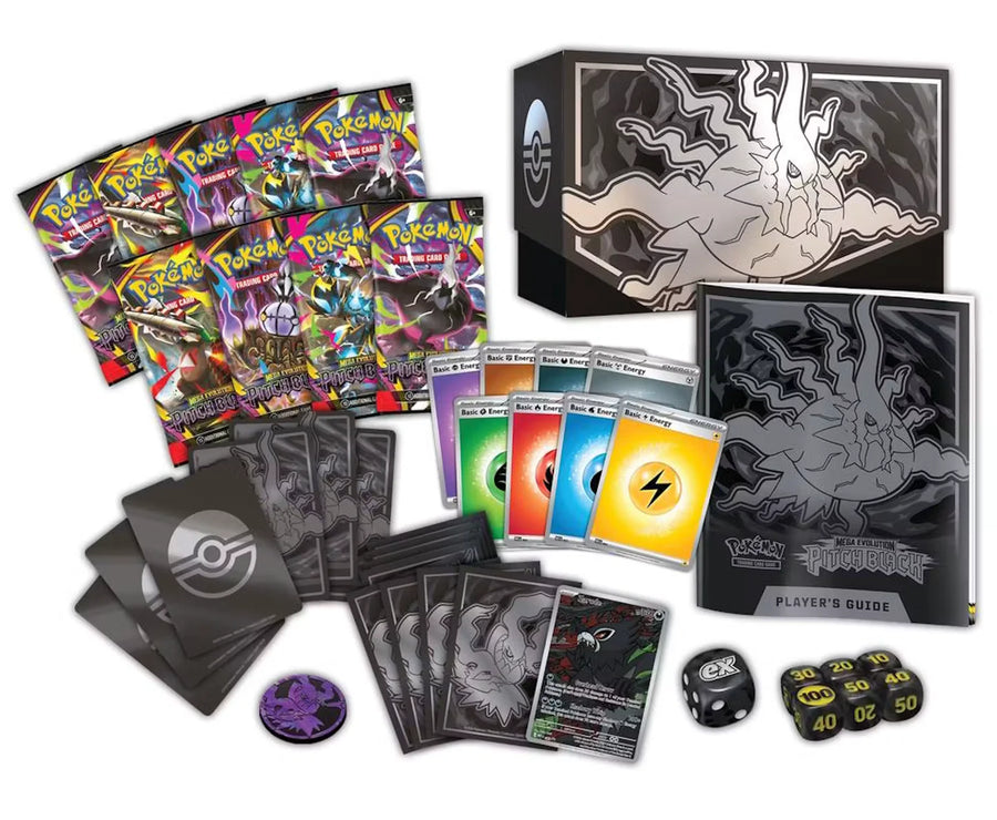 Pokémon TCG Mega Evolution—Pitch Black Elite Trainer Box contents and accessories