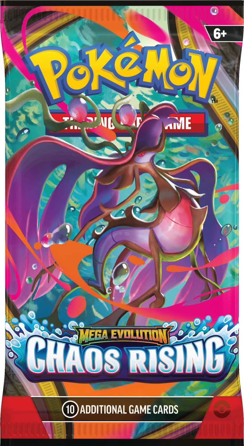Pokémon Chaos Rising booster pack with Mega Dragalge artwork; one assorted pack per purchase