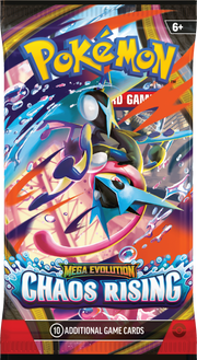Pokémon Mega Evolution Chaos Rising single booster pack; artwork is assorted