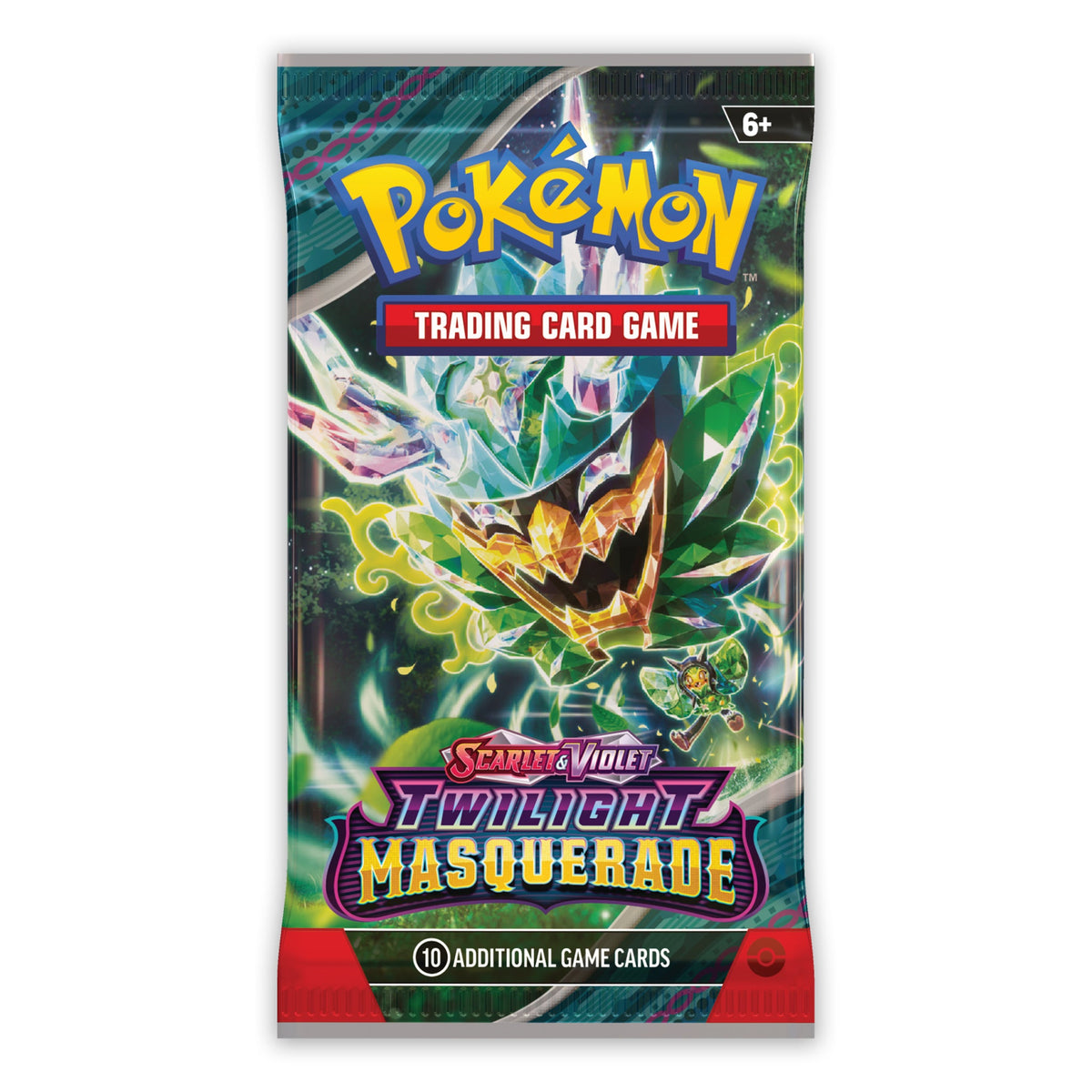 English Twilight Masquerade single booster pack with Teal Mask Ogerpon artwork; artwork is assorted